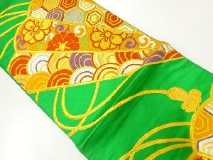 アンティーク　檜扇に花古典柄模様織出し袋帯（材料）